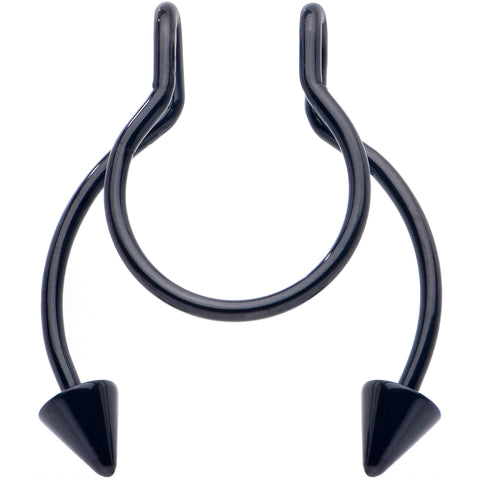 Black Horseshoe Cone Barbell Fake Nose Ring Nipple and Clip on Earring