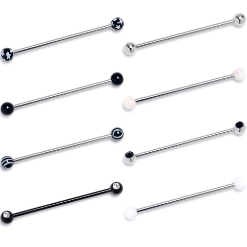 14G Black Clear Gem Black Hearts Industrial Barbell 38mm Set of 8