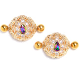 14G 9/16 Vitrail Gem Gold Tone Blossom Bloom Nipple Shield Set