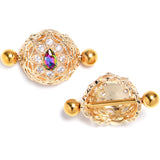 14G 9/16 Vitrail Gem Gold Tone Blossom Bloom Nipple Shield Set
