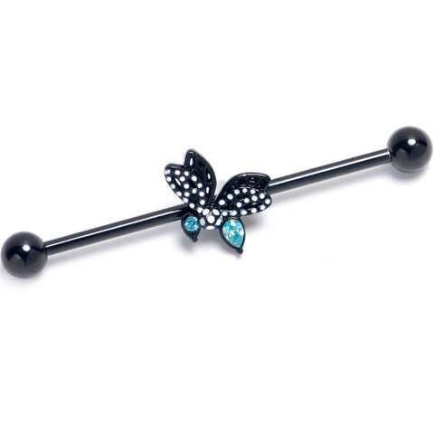 14G Blue CZ Gem Black Night Drama Butterfly Industrial Barbell 38mm