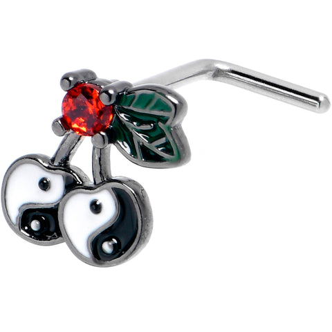 20G 7mm Red CZ Gem Yin Yang Cherry L Shape Nose Ring