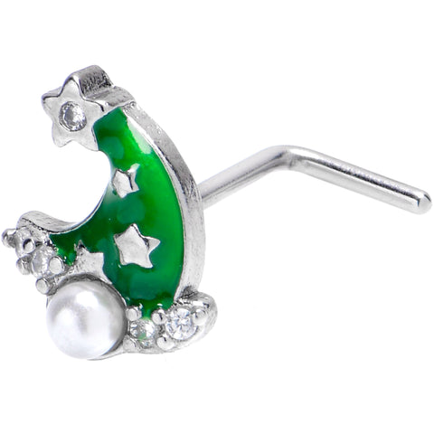 20G 7mm Clear Gem Santa Hat Stars Green L Shape Nose Ring