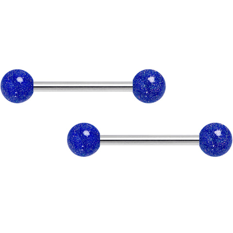 14G 9/16 Shimmer Midnight Blue Ends Barbell Nipple Ring Set