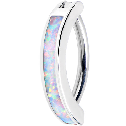 14G 3/8 White Synthetic Opal ASTM F-136 Implant Grade Titanium Hinged Hoop Belly Ring