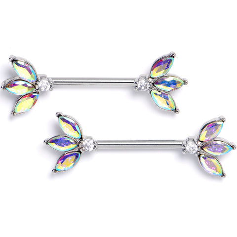 14G 9/16 Aurora Gem Fashion Fan Mini Barbell Nipple Ring Set