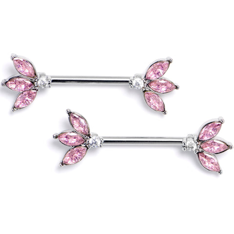 14G 9/16 Pink Gem Fashion Fan Mini Barbell Nipple Ring Set