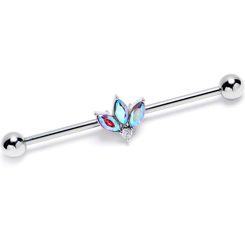 14G Aurora Gem Fashion Fan Mini Industrial Barbell 38mm