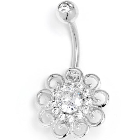Clear CZ Gem Loopy Flower Whimsy Belly Ring