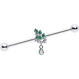14G Aurora CZ Gem Morning Leaves Dangle Industrial Barbell 38mm