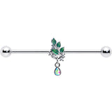 14G Aurora CZ Gem Morning Leaves Dangle Industrial Barbell 38mm