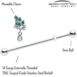 14G Aurora CZ Gem Morning Leaves Dangle Industrial Barbell 38mm