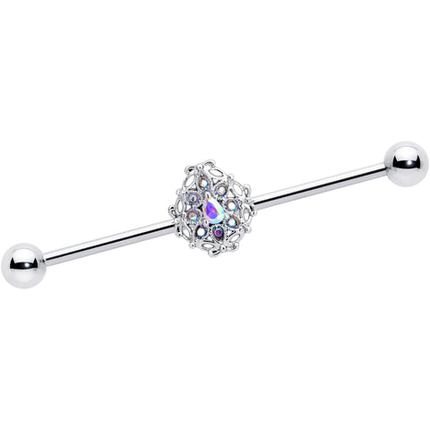 14G Aurora Gem Retro Sunburst Industrial Barbell 38mm