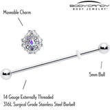 14G Aurora Gem Retro Sunburst Industrial Barbell 38mm
