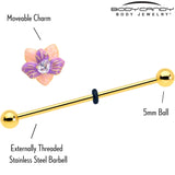 14G Clear Gem Gold Tone Pastel Flower Industrial Barbell 38mm