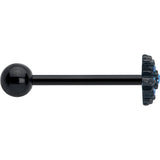 Blue CZ Gem Black Gothic Winter Holiday Snowflake Barbell Tongue Ring
