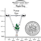 14G 9/16 Aurora CZ Gem Morning Leaves Chain Dangle Nipple Ring Set