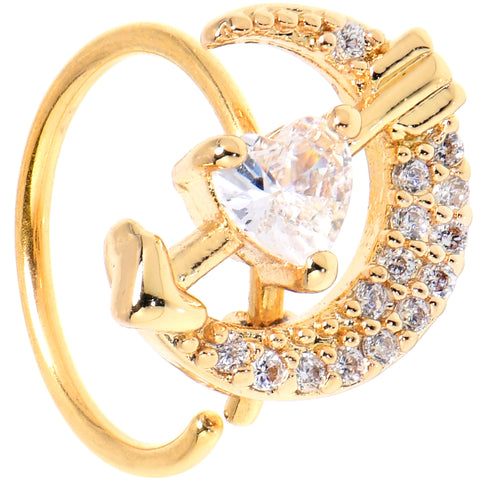 20G 5/16 Clear CZ Gem Gold Tone Moon Lover Nose Hoop