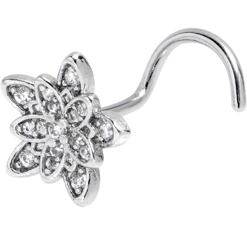 20G 7mm Clear CZ Gem Snowflake Flower Left Side Nose Screw