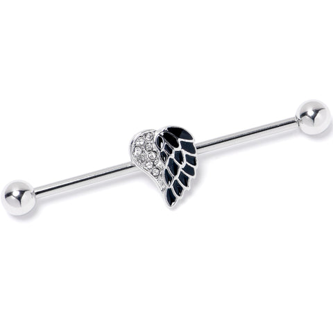 14G Black Heavenly Heart Angel Wings Industrial Barbell 38mm