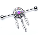 14G Aurora CZ Gem  Dreamcatcher Dangle Industrial Barbell 38mm