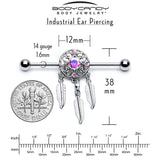14G Aurora CZ Gem  Dreamcatcher Dangle Industrial Barbell 38mm