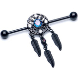 14G Aurora CZ Gem Black Dreamcatcher Dangle Industrial Barbell 38mm