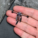 14G Aurora CZ Gem Black Dreamcatcher Dangle Industrial Barbell 38mm