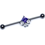 14G Clear Purple CZ Gem Black Rhombus Riot Industrial Barbell 38mm