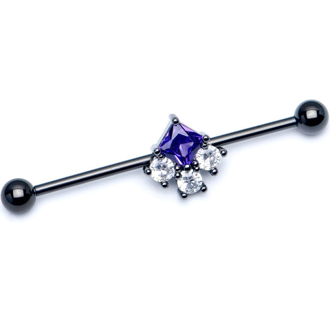 14G Clear Purple CZ Gem Black Rhombus Riot Industrial Barbell 38mm
