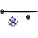 14G Clear Purple CZ Gem Black Rhombus Riot Industrial Barbell 38mm