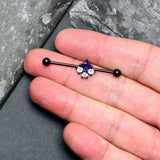 14G Clear Purple CZ Gem Black Rhombus Riot Industrial Barbell 38mm