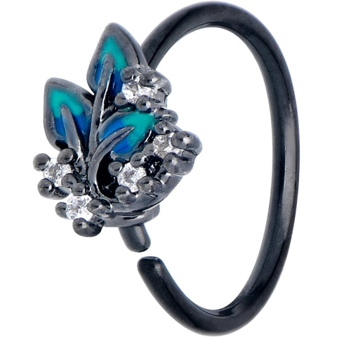 20G 5/16 Clear CZ Gem Black Lush Leaves Nose Hoop