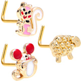 20G 7mm Gold Tone Pretty Critters L Shape Nose Ring Set of 3