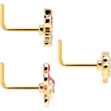 20G 7mm Gold Tone Pretty Critters L Shape Nose Ring Set of 3