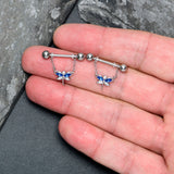 14G 9/16 Blue CZ Gem Dragonfly Dream Dangle Nipple Ring Set