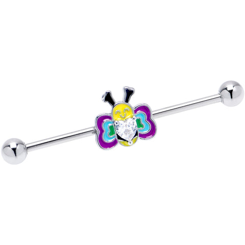 14G Clear CZ Gem Butterfly Love Bug Heart Industrial Barbell 38mm