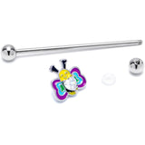 14G Clear CZ Gem Butterfly Love Bug Heart Industrial Barbell 38mm