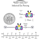 14G Clear CZ Gem Butterfly Love Bug Heart Industrial Barbell 38mm