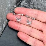 14G 9/16 Aurora CZ  Gem Ultra Drama Butterfly Dangle Nipple Ring Set
