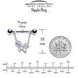 14G 9/16 Aurora CZ  Gem Ultra Drama Butterfly Dangle Nipple Ring Set
