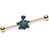 14G Blue Gem Gold Tone Sweet Sea Turtle Industrial Barbell 38mm