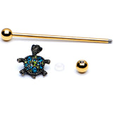 14G Blue Gem Gold Tone Sweet Sea Turtle Industrial Barbell 38mm