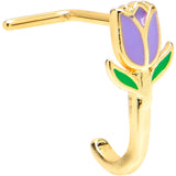 20G 7mm Gold Tone Purple Tulip Flower Faux Hoop L Shape Nose Ring