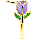 20G 7mm Gold Tone Purple Tulip Flower Faux Hoop L Shape Nose Ring