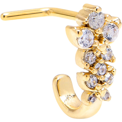 20G 7mm Clear Gem Gold Tone Flower Duo Faux Hoop L Shape Nose Ring