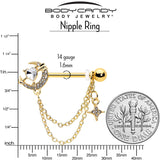 14G 9/16 Clear Gem Gold Tone Moon Lover Dangle Nipple Ring Set