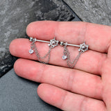 14G 9/16 Clear CZ Gem Spiderweb Chain Dangle Nipple Ring Set