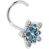 20G 7mm Blue CZ Gem Snowflake Flower Left Side Nose Screw