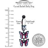 Clear CZ Gem Black Butterfly Duo Red Dangle Belly Ring